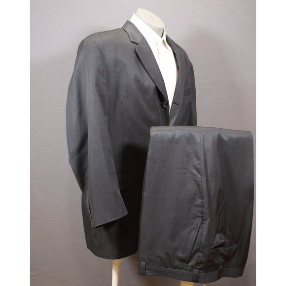 Andrew Fezza Men's 2 Piece Suit BLue Wool Silk 3 Btn 48R Flat Fronts 41" Waist - Picture 2 of 12